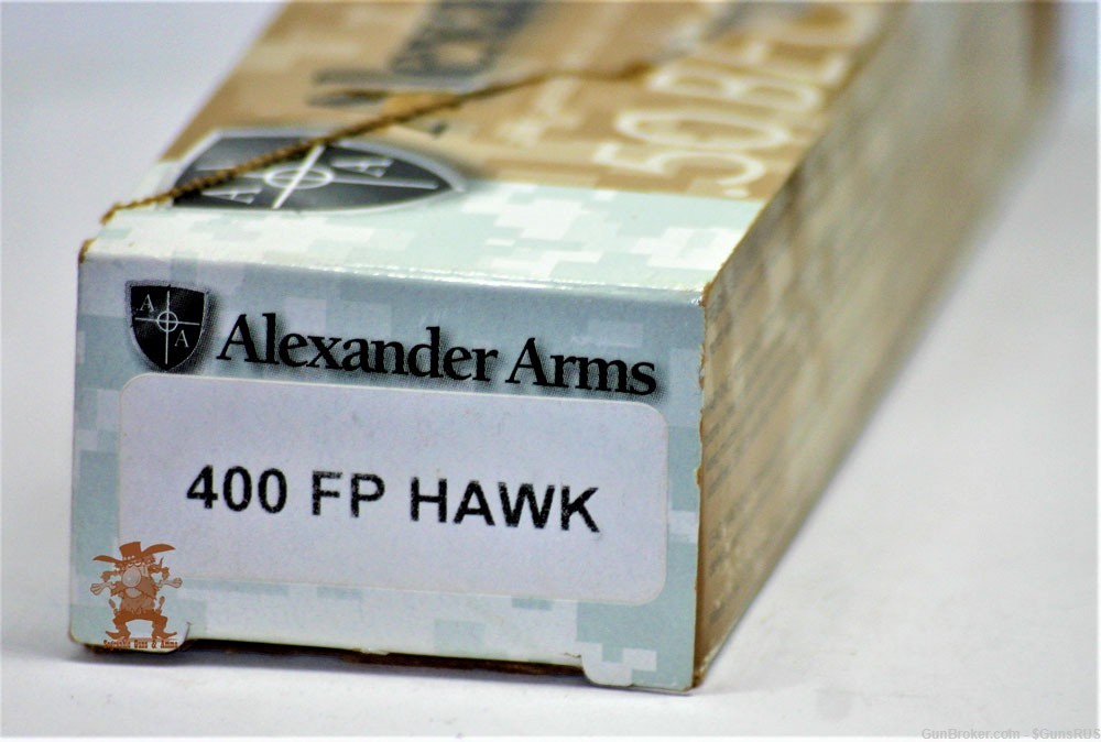 Alexander Arms .50 Beowulf 400 Grain Jacketed Flat-Point HAWK 20 Round Box-img-0