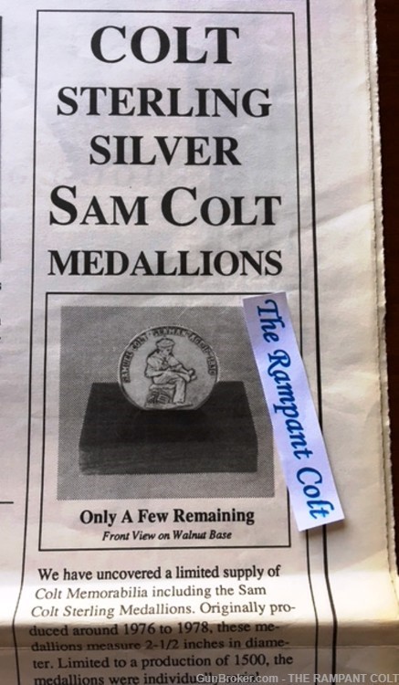 1976 Samuel Colt 3.2oz Sterling Medal SN42 With Wood Base-img-3