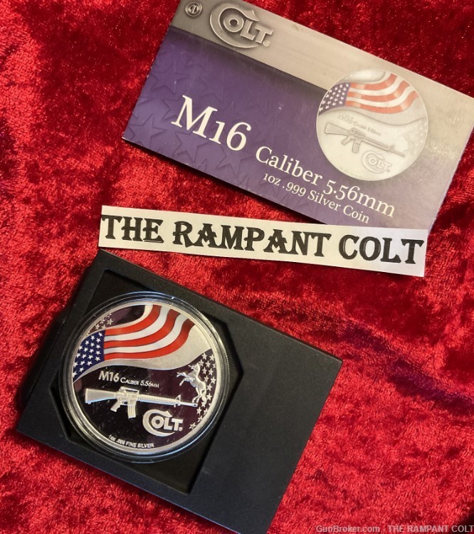 Colt Colorized M16 One Ounce .999 Silver Proof $5 Coin New Condition-img-0