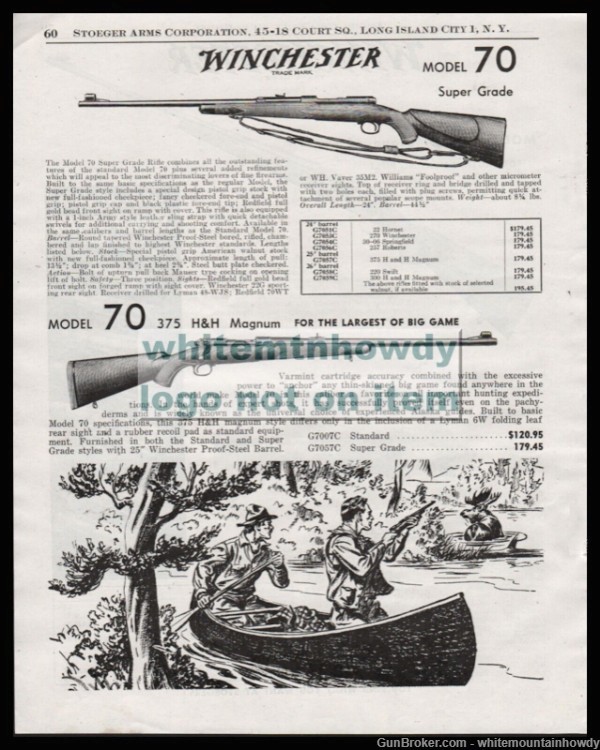 1954 WINCHESTER Model 70 Super Grade and .375 H&H Magnum Rifle PRINT AD-img-0