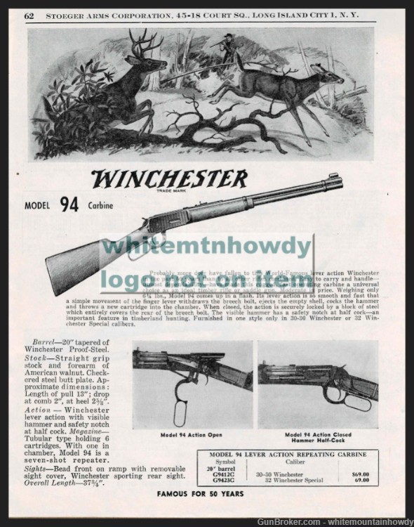 1954 WINCHESTER Model 94 Carbine Original  PRINT AD-img-0