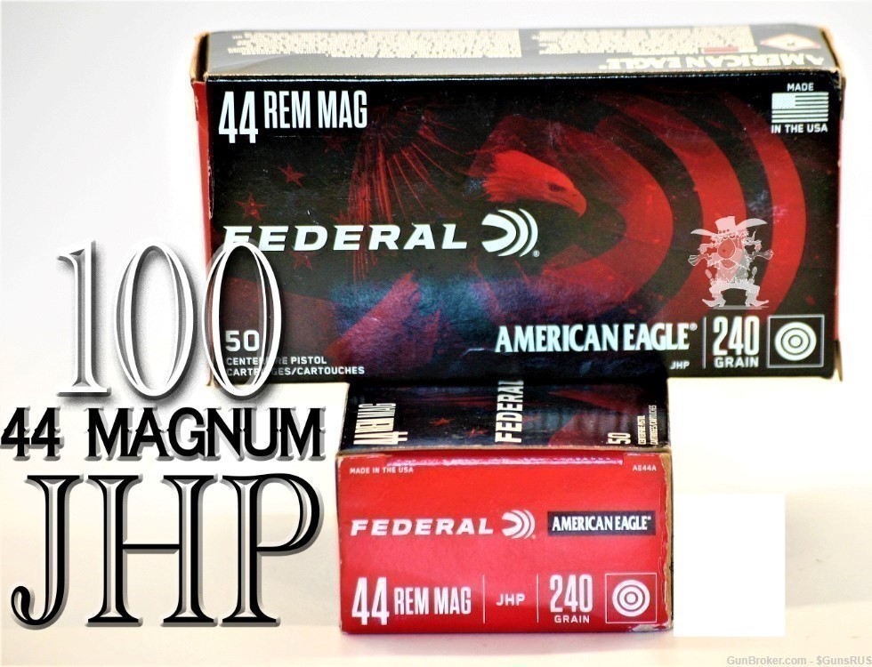 44 MAG FEDERAL AE 44 MAGNUM 240 Grain JHP Brass Protect/Hunt 100 Rds-img-0
