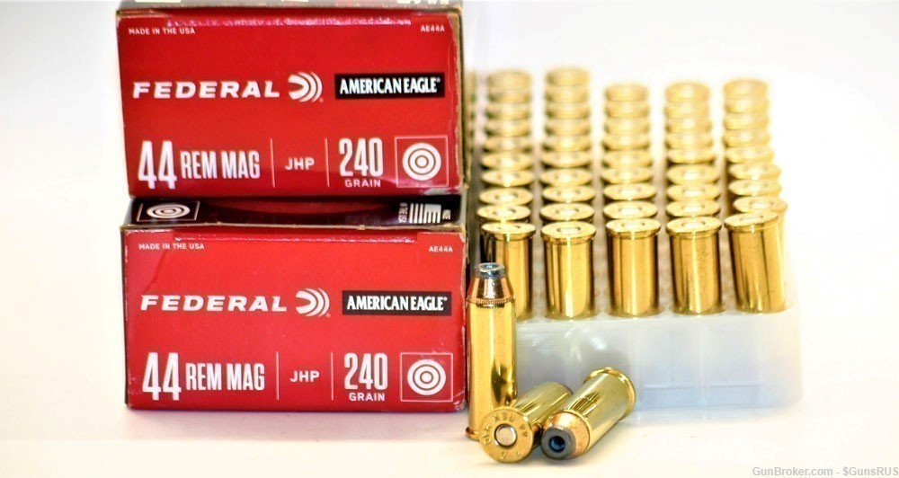 44 MAG FEDERAL AE 44 MAGNUM 240 Grain JHP Brass Protect/Hunt 100 Rds-img-1