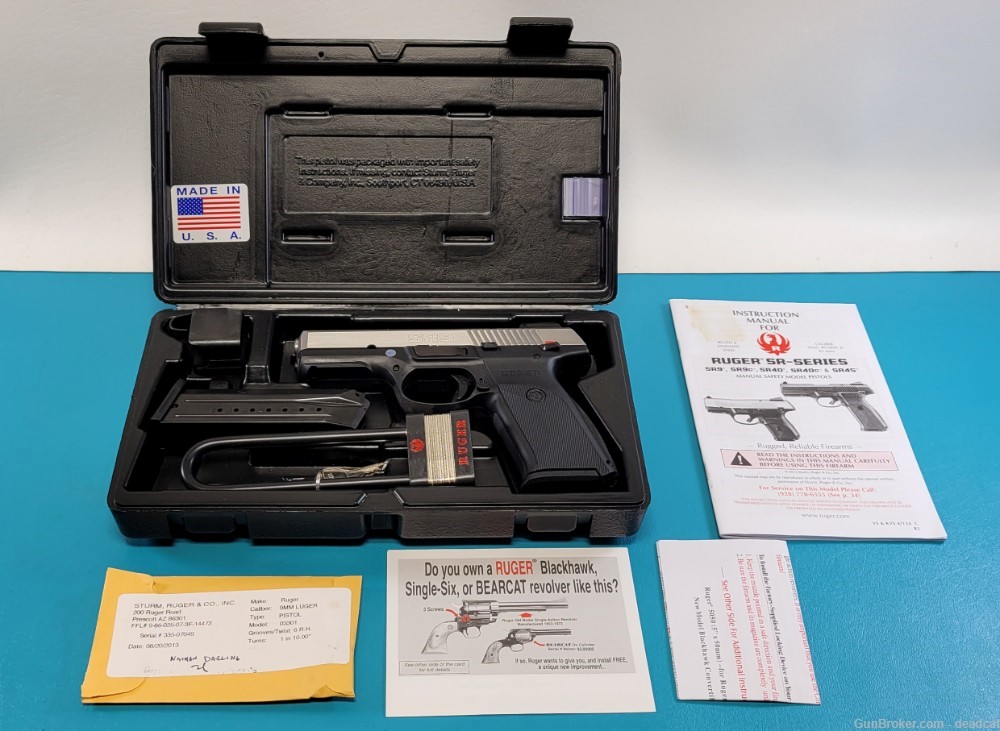 Ruger SR9 Stainless Black Semi Auto Pistol 9mm 2 Mags 1st Year Production-img-1