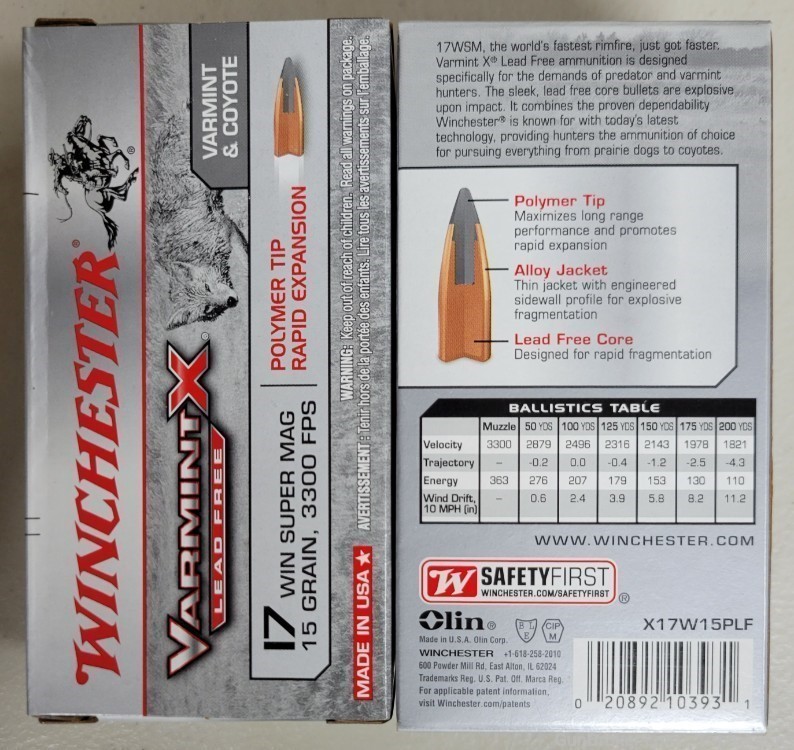 Winchester Varmint X 17WSM 15gr lead free polymer lot of 200rds X17W15PLF-img-1