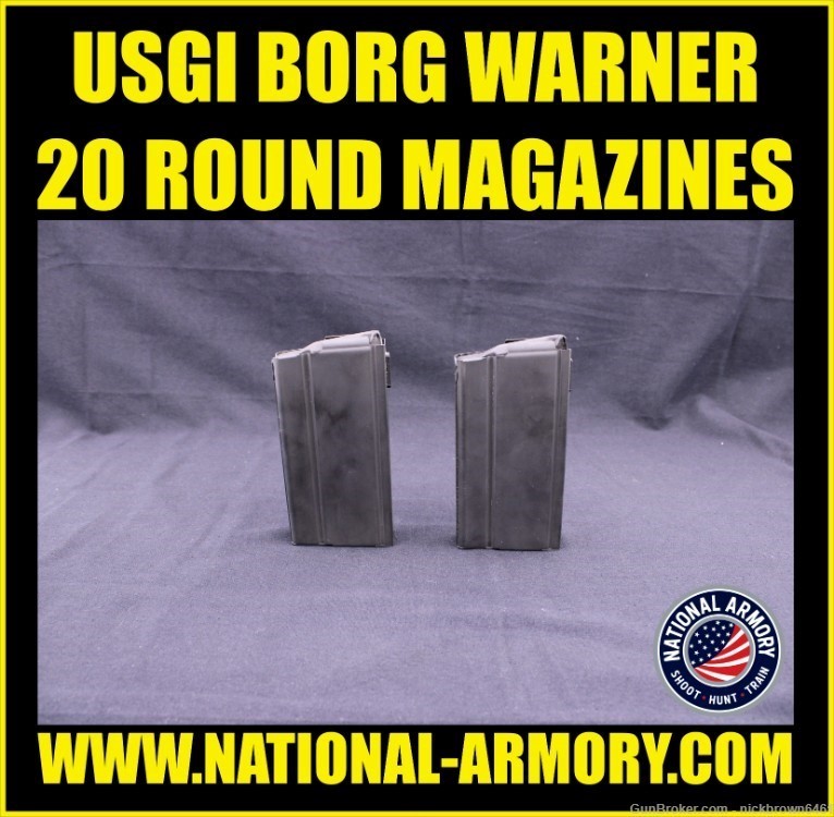 USGI M14 MAGAZINES 20 RD BORG WARNER MADE BRW S-1 STAMPED .308 LOT OF 2-img-0