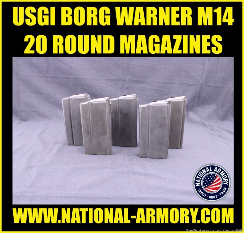 USGI M14 MAGAZINES 20 RD BORG WARNER MADE BRW S-1 STAMPED .308 LOT OF 5-img-0