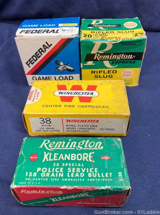 Four Vintage Empty Ammo Boxes, 38 Police, 38 Special, 20Ga-img-0