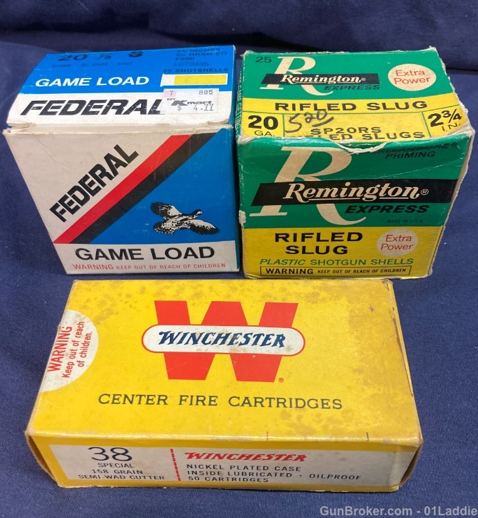 Four Vintage Empty Ammo Boxes, 38 Police, 38 Special, 20Ga-img-1