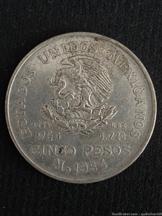 Beautiful Vintage 1953 Mexico Cinco Pesos 27.78 Grams 72% Silver Coin-img-3