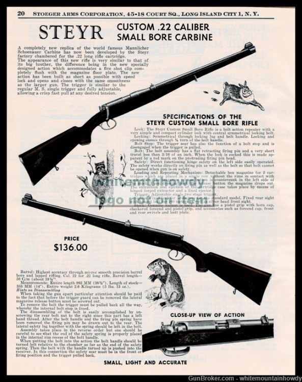 1954 STEYR .22 Small Bore Carbine Vintage AD Original Advertising-img-0