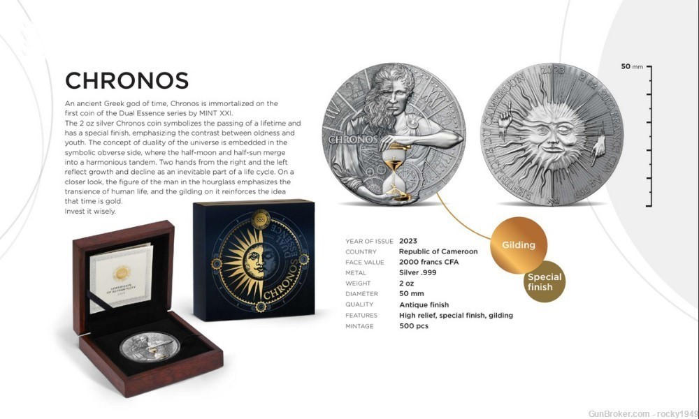 2023 - Cameroon -CHRONOS, Dual Essence - 2oz .999 silver coin-img-5