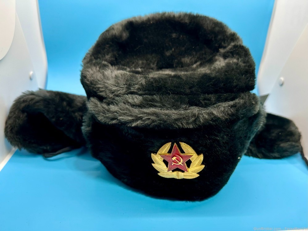 Russian Soviet Army Fur Military Cossack - Black Ear Flap Hat-img-0