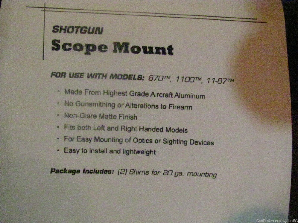 Remington Shotgun Scope saddle Mount 870 1100 11-87 New 12 ga. or 20 ga.-img-1