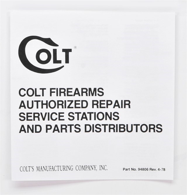 Colt Python Manual, Repair Stations, Letter. 1978-img-3