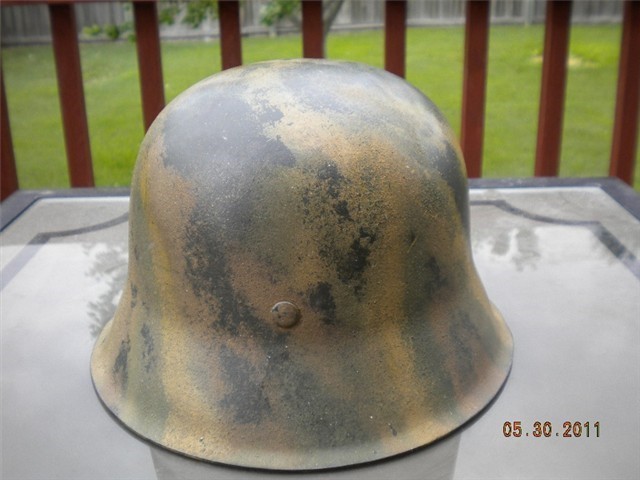 GERMAN WWII M42 SINGLE DECAL HELMET NORMANDY CAMOUFLAGE w/ LINER (RARE)-img-12
