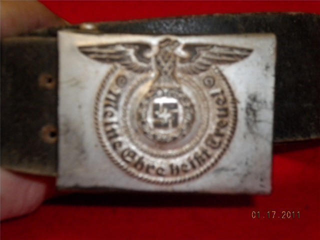 GERMAN WWII SS COMBAT BELT & BUCKLE PRE-1945 RZM 36/42 SS (RARE)-img-1