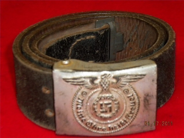 GERMAN WWII SS COMBAT BELT & BUCKLE PRE-1945 RZM 36/42 SS (RARE)-img-0