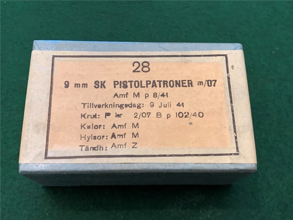 WWII 1941 SWEDISH 9MM BROWNING LONG AMMO SEALED BOX-img-0