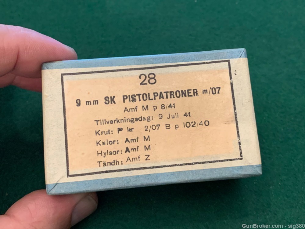 WWII 1941 SWEDISH 9MM BROWNING LONG AMMO SEALED BOX-img-3