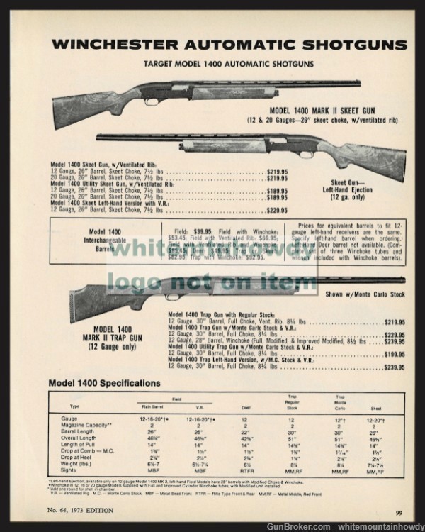 1973 WINCHESTER 1400 Mark II Skeet Right/Left Hand & Trap Shotgun AD-img-0