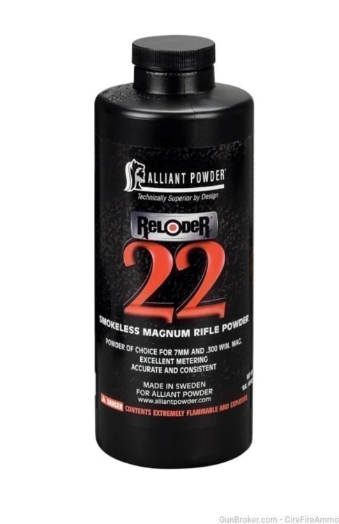 Alliant reloder 22 smokeless powder 1 pound Reloader #22 (1 lb.) No cc fee-img-0