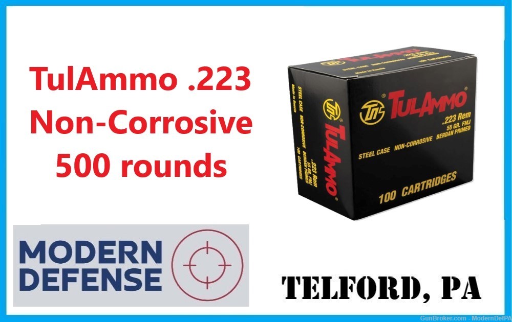 500 rounds TulAmmo Tula Steel Case .223 5.56 223 Non Corrosive TELFORD PA-img-0