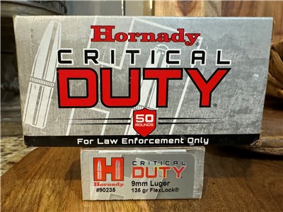 9mm Luger Critical duty law enforcement 100 Rds (2 boxes of 50 Rds) 135 gr