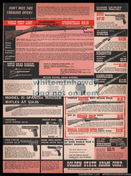 1958 SPRINGFIELD U.S. 03 30/06 Bolt Action Rifle Golden State Arms PRINT AD-img-0