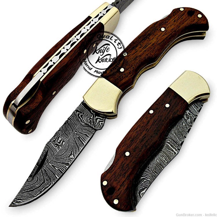 Rose Wood 6.5'' 100% Handmade Damascus Steel Folding Pocket Knife-img-0