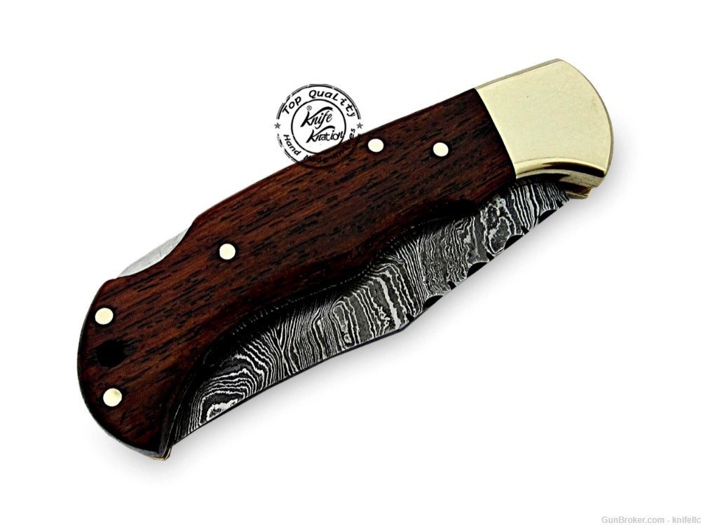 Rose Wood 6.5'' 100% Handmade Damascus Steel Folding Pocket Knife-img-8