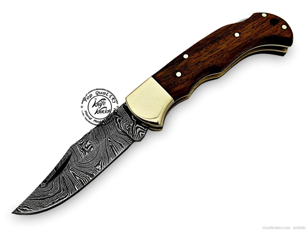 Rose Wood 6.5'' 100% Handmade Damascus Steel Folding Pocket Knife-img-1