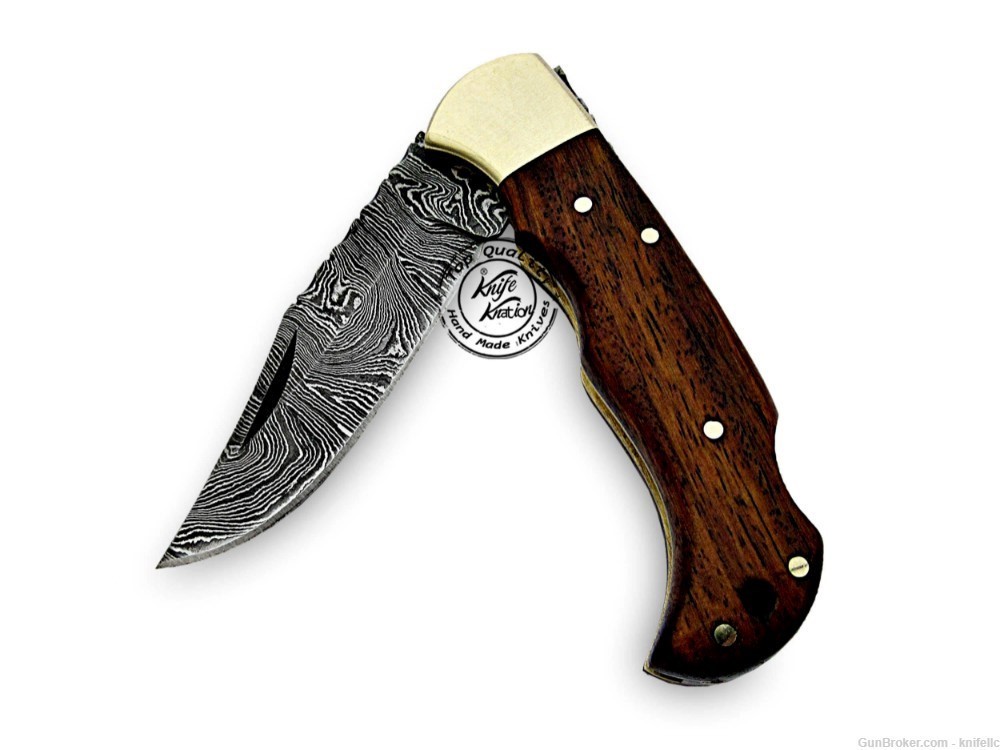 Rose Wood 6.5'' 100% Handmade Damascus Steel Folding Pocket Knife-img-6