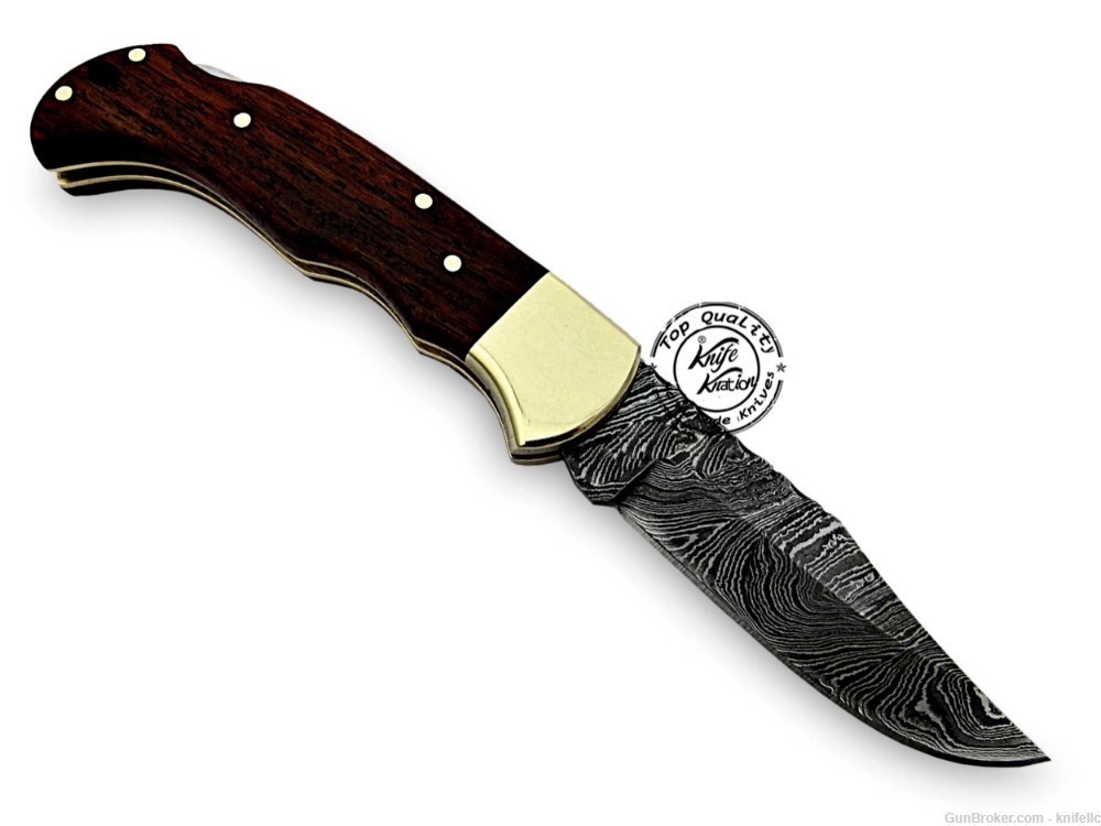 Rose Wood 6.5'' 100% Handmade Damascus Steel Folding Pocket Knife-img-2