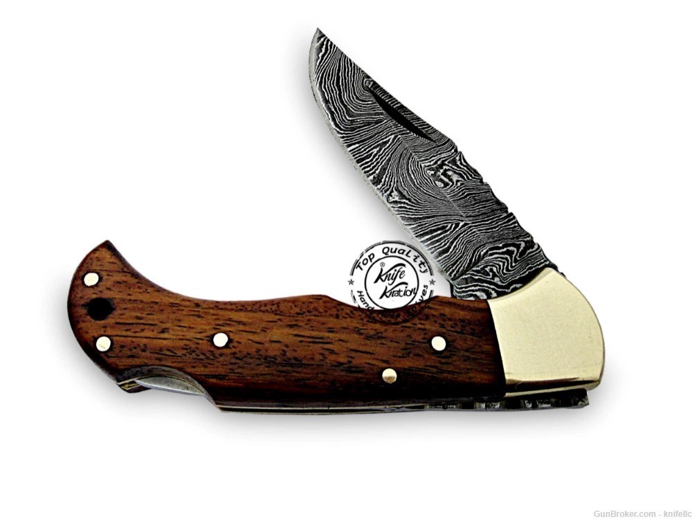 Rose Wood 6.5'' 100% Handmade Damascus Steel Folding Pocket Knife-img-5