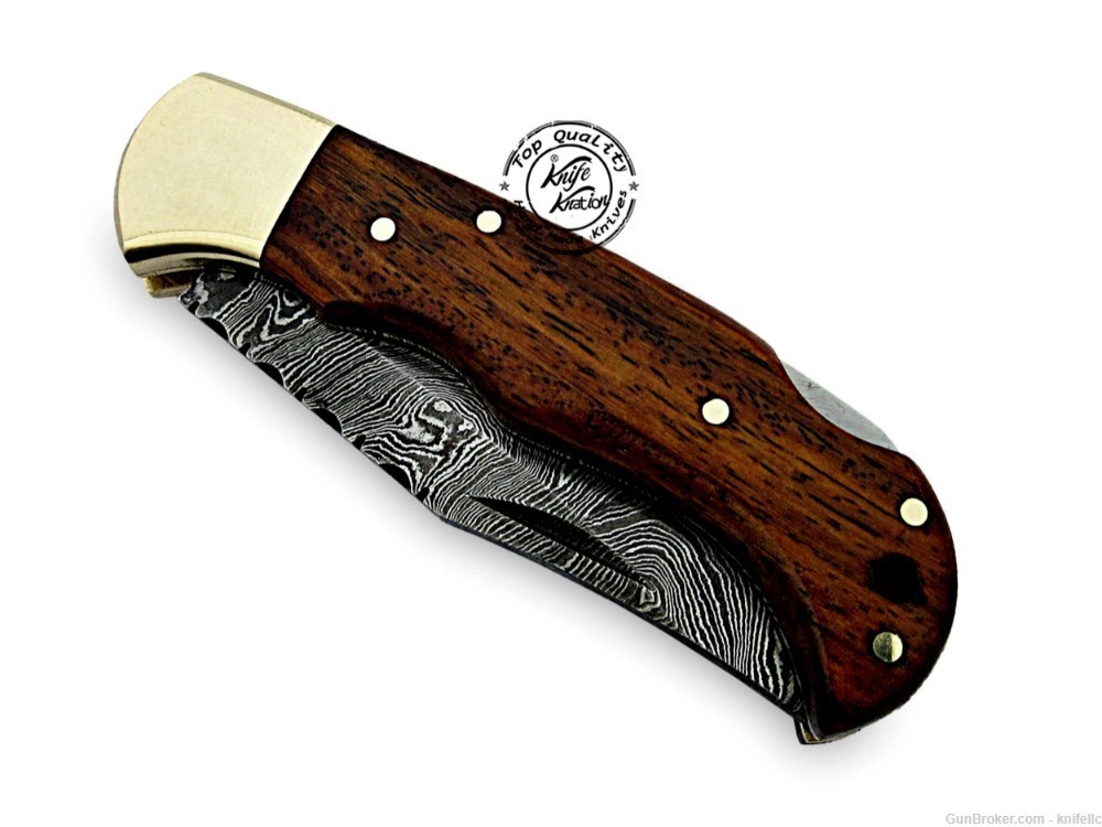 Rose Wood 6.5'' 100% Handmade Damascus Steel Folding Pocket Knife-img-7