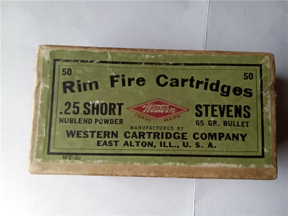 Vintage Western Cartridge Co. 25 Stevens short rim fire ammo-Sealed box-img-5