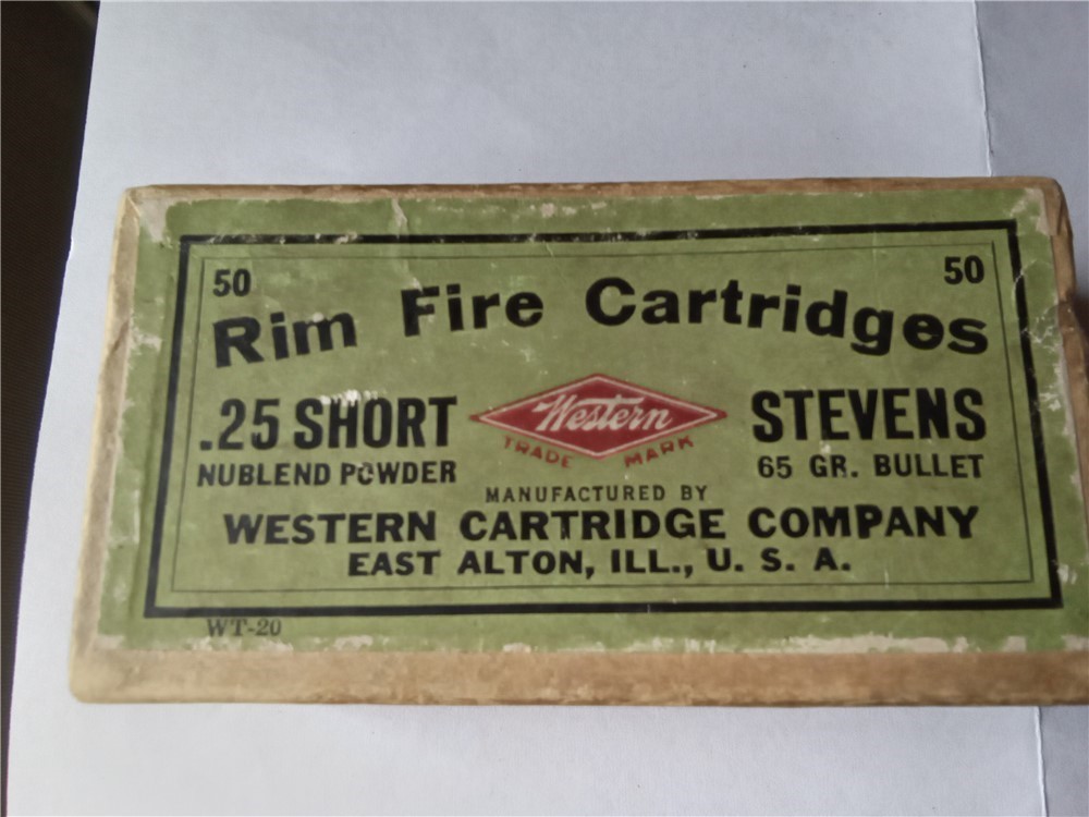 Vintage Western Cartridge Co. 25 Stevens short rim fire ammo-Sealed box-img-0