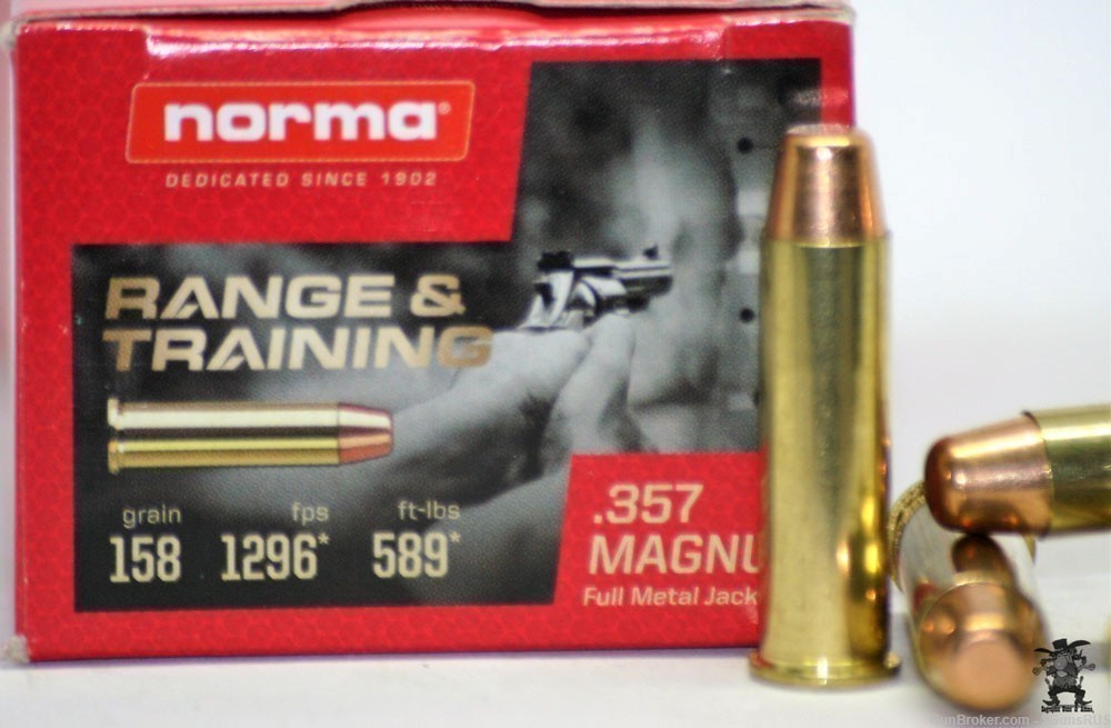 357 Mag NORMA 357 MAGNUM 158 Grain FMJ Range & Practice 50 Rounds-img-1