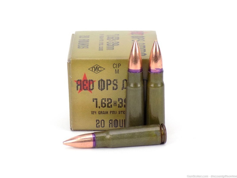 RED OPS 7.62X39 124 GRAIN FMJ non corrosive 100 Rounds-img-0