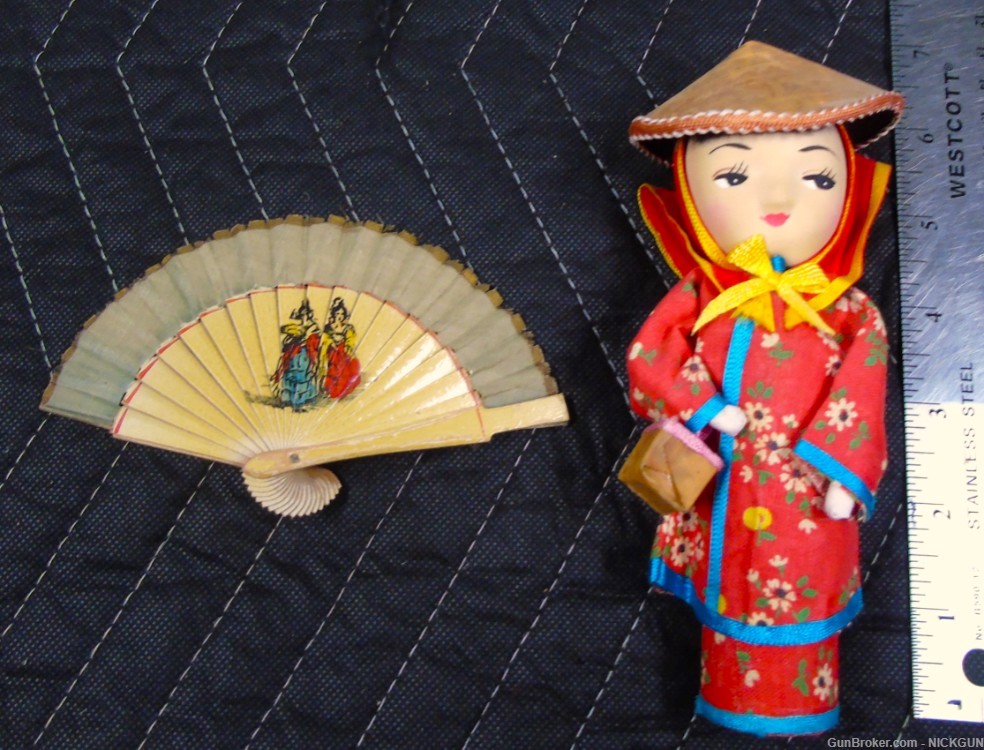 Antique/vintage Japanese Doll & fan from WWII USN Pilots estate. -img-0