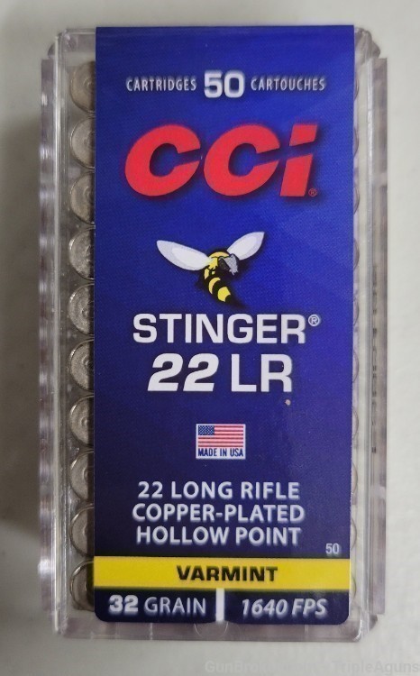 CCI Stinger 22lr 32gr copper plated hp lot of 100rds 0050-img-1