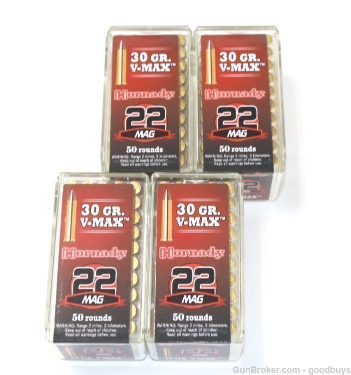HORNADY 22MAG 30GR V MAX 83202 4 BOXES 22 MAG AMMO SALE-img-0