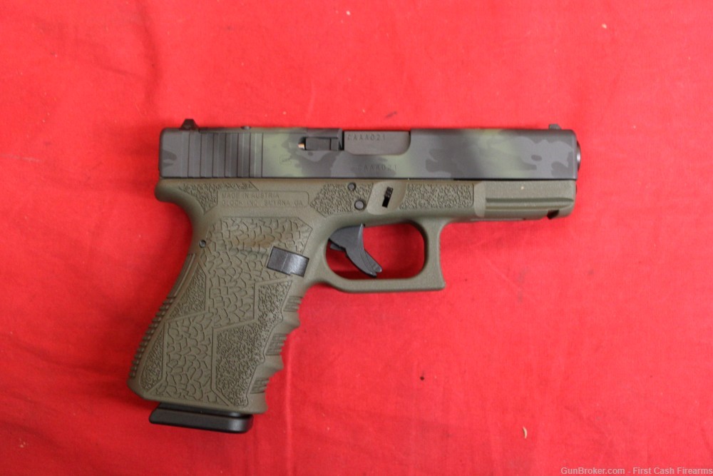 Glock 19 9mm OD Frame And Camo slide, GLK Custom Finish-img-2