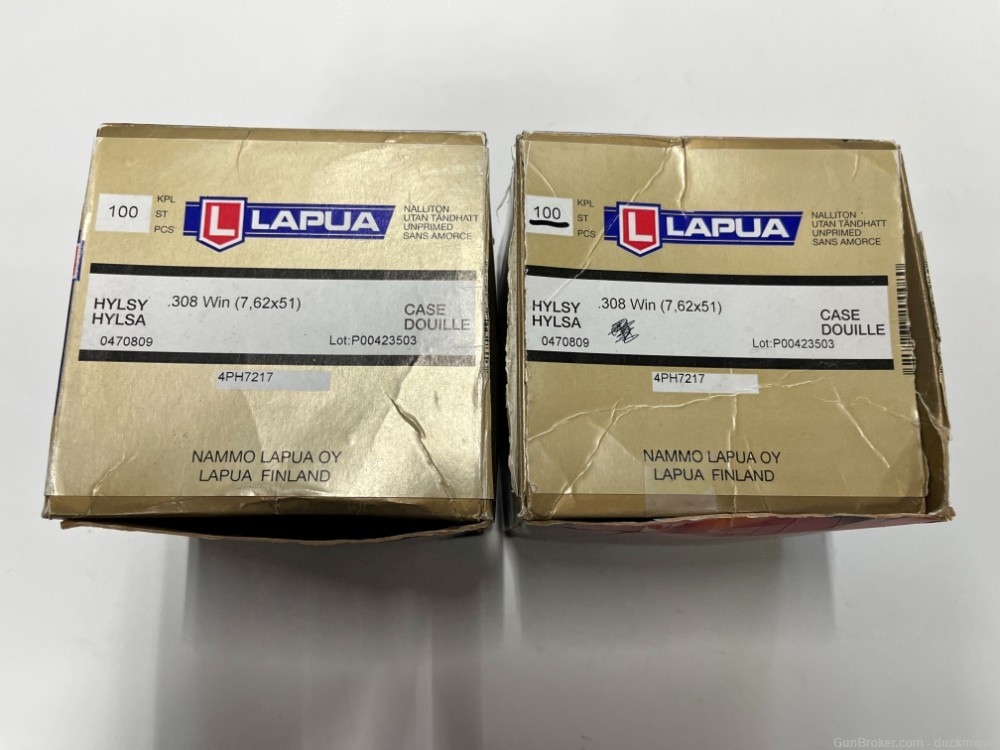 308 Win. New Lapua Gold Box Brass Same Lot 200ct.-img-0