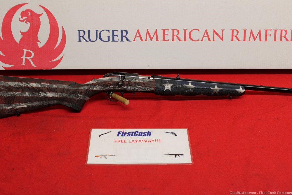 Ruger American Rimfire w/ American Flag Finish and Patriotic Engraving.-img-0