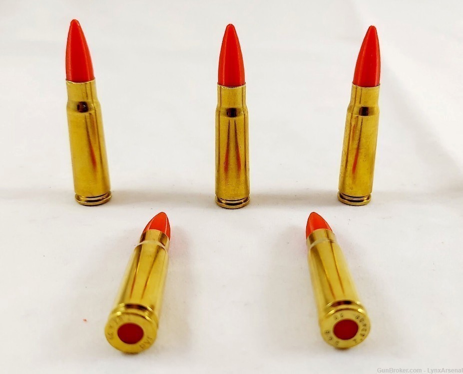 7.62x39 Brass Snap caps / Dummy Training Rounds - Set of 5 - Red-img-0