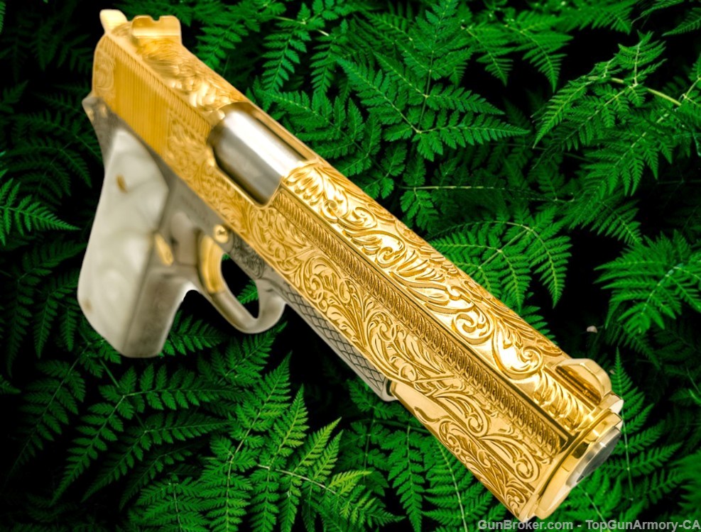 COLT 1911 Customized , 24K Gold, French Scrolls Engraved , 45ACP - RARE-img-0
