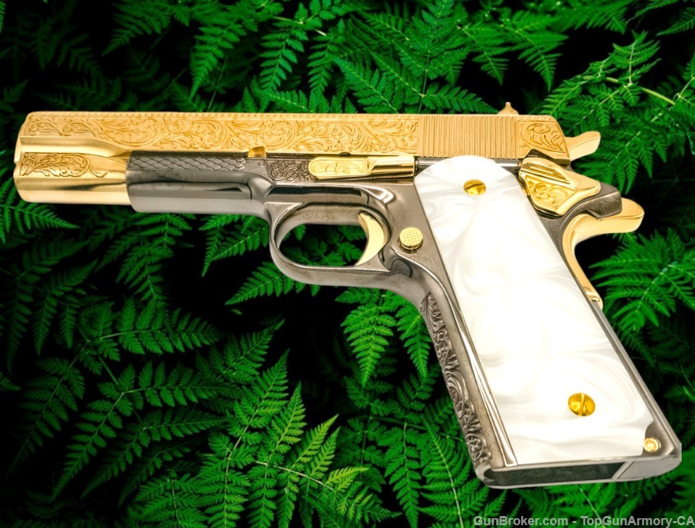 COLT 1911 Customized , 24K Gold, French Scrolls Engraved , 45ACP - RARE-img-5