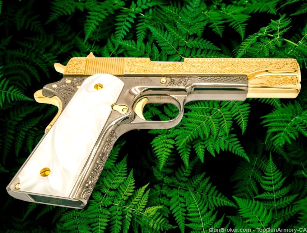 COLT 1911 Customized , 24K Gold, French Scrolls Engraved , 45ACP - RARE-img-6